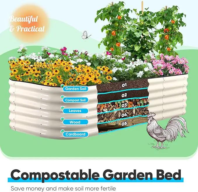 Quictent Galvanized Raised Garden Bed Kit Tall, 6x3x1.5 ft Oval Large Planting Box Rubber Strip Edging, for Vegetables Outdoor Strengthened by Crossbar (Beige) by GreenHaven Gardens