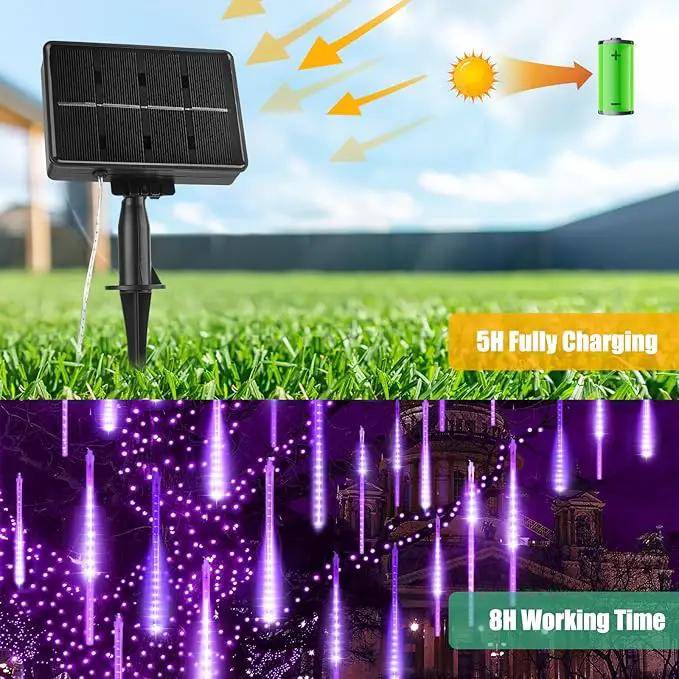 Purple Solar Christmas Lights, 576 LED Solar Meteor Shower Lights with 16 Tubes, Icicle Fairy String Lights for Christmas Decorations Tree Party Yard, Purple by GreenHaven Gardens