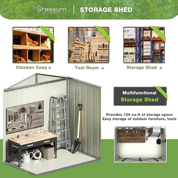 Greesum Outdoor Storage Shed 6 x 4 ft. Utility Tool Shed Metal Storage Garden Shed with Door & Lock for Patio Storage, Brown by GreenHaven Gardens