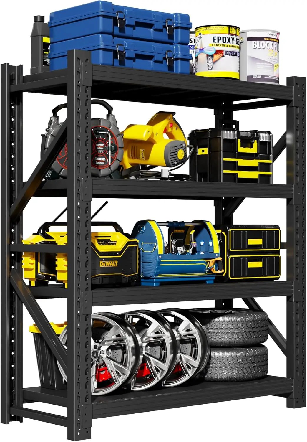 Garage Shelving Unit, 4 Tier Heavy Duty Racks, Easy Assembly, Metal Racks with Adjustable Shelves, 3000 LBS Load Capacity,for Warehouse,Basement (Black, 23.6" D x 47.2" W x 78.7" H) by GreenHaven Gardens