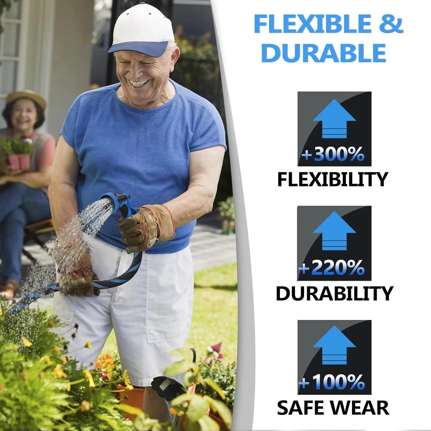 50ft Garden Hose - Water Hoses w/10 Function Spray Nozzle, 2025 New Superior Strength Flexible Hose, 3/4" Brass Connectors- Leakproof Lightweight Water Pipe for Gardening(Blue Black) by GreenHaven Gardens