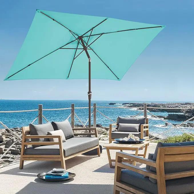 JEAREY 6.5x10 ft Rectangular Patio Umbrellas Outdoor Market Umbrella with Push Button Tilt and Crank, Rectangle Table Umbrella 6 Sturdy Ribs UV Protection for Pool Garden Backyard Deck, Peacock Blue by GreenHaven Gardens