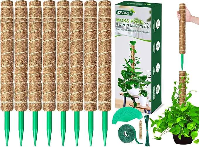 EAONE Moss Pole 168 Inch, 8 Pack 21" Monstera Plant Support for Climbing Potted Live Plants Indoor, Stackable Coco Coir Moss Sticks Monstera Stakes for Pothos Philodendron, with Garden Labels & Ties by GreenHaven Gardens