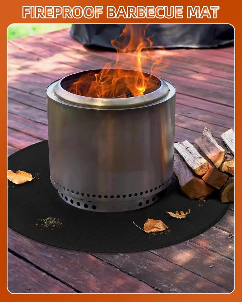 Round BBQ Grill Mat, 60 inches Double-Sided Fireproof Pad Waterproof Deck Protector for Indoor Outdoor Grilling by GreenHaven Gardens