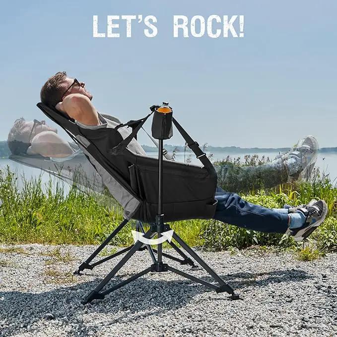 Portal Hammock Camping Chair, Portable Outdoor Swinging Chairs, Rocking Chair for Adults with Adjustable Back and Height for Lawn, Backyard, Patio, Supports 400 lbs, Breathable Mesh High Back, Black by GreenHaven Gardens