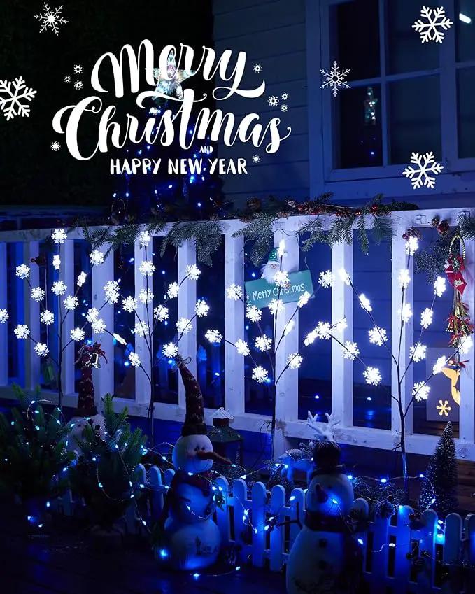 Brightown Snowflake Lights Outdoor Pathway, 8 Packs Lighted Branches Christmas Yard Decor, Small Tree With Lights, Twig Branch Outdoor Christmas Decorations, Pure White by GreenHaven Gardens