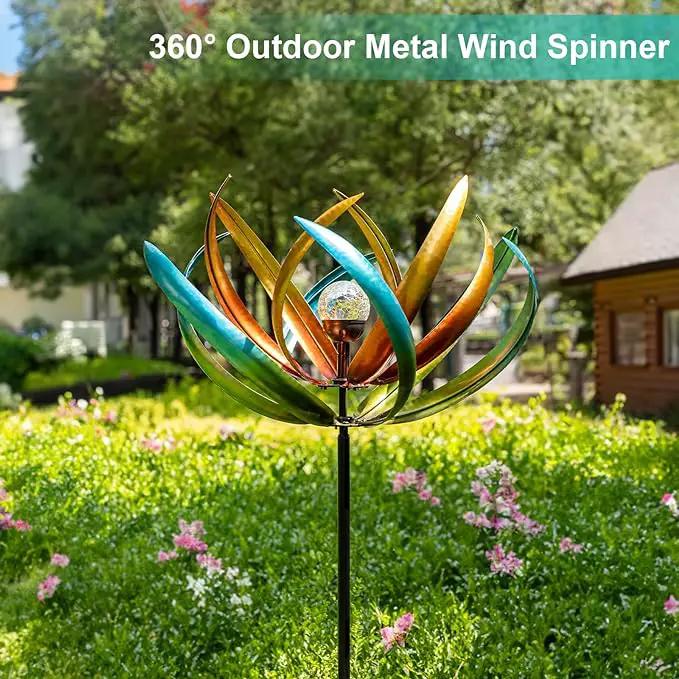 Large Solar Wind Spinners for Yard and Garden-82.6 Inch 360° Metal Wind Sculptures Outdoor Clearance Kinetic Windmills with Multi Color Led Glass Ball by GreenHaven Gardens