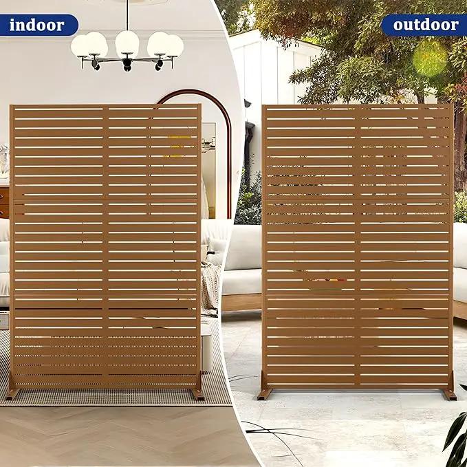 FENCY Outdoor Privacy Screen, 72" H×47" W Metal Privacy Screen, Outdoor Freestanding Privacy Screen & Panels for Deck Patio Balcony(Brown-Louvered) by GreenHaven Gardens