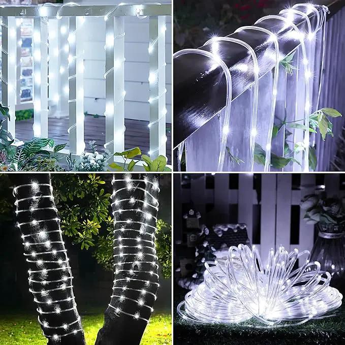 Solar Rope Lights, 66ft 200LED String, 8 Modes Waterproof Powered Outdoor, Flexible Clear Tube for Garden, Backyard, Patio, Deck, Porch, Pool, Tree Decorative - White by GreenHaven Gardens