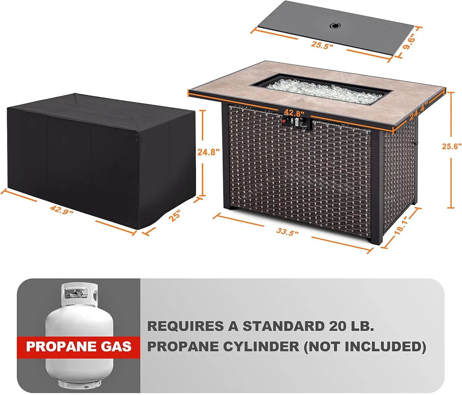 Nuu Garden Outdoor 43 Inch 50,000 BTU Propane Gas Fire Pit Table, Propnae Fire Pit with Ceramic Tabletop, Oxford Cover, Dark Brown and Coffee by GreenHaven Gardens