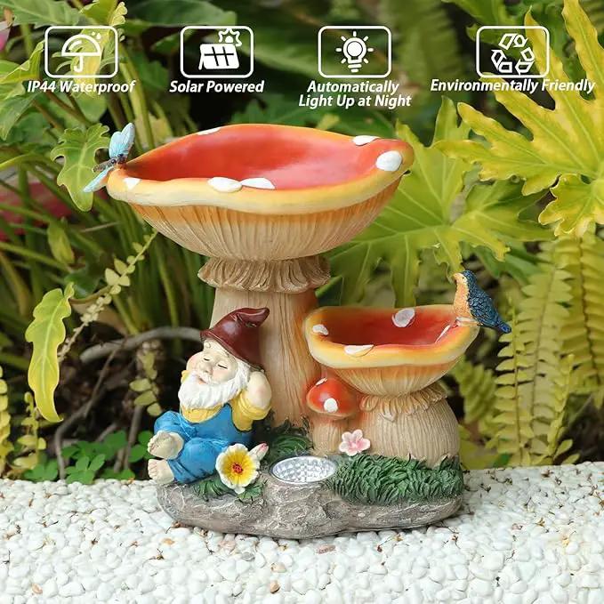Garden Gnome Statue, Solar Powered Gnome Figurine with Mushroom Decor, Waterproof Resin Lawn Ornamnets for Outdoor Patio Yard Home Tabletop Deocr, Ideal Gifts for Mom by GreenHaven Gardens