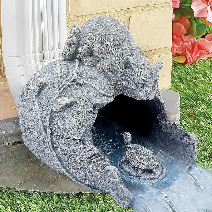 Teaeeno Cat Statues Decor Gutter Downspout Extension Decorative, Animal Statue Outdoor Decor, 3"×4" Rain Gutter Downspout Splash Block, Garden Splash Block Outdoor Sculpture, Rain Downspout Diverter by GreenHaven Gardens
