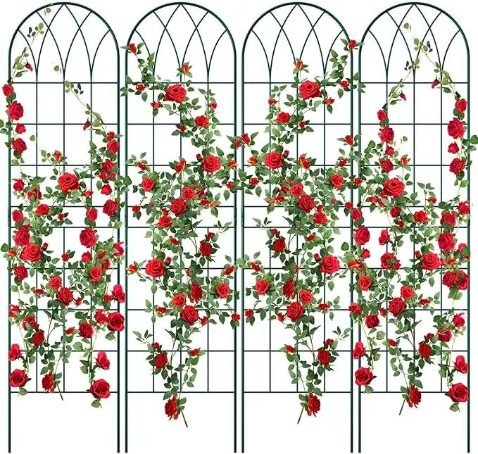 4 Pack Metal Garden Trellis for Climbing Plants, Black Metal Garden Trellis for Vines Plant Rose Vegetable Support,Large Decorative Outdoor Trellis by GreenHaven Gardens