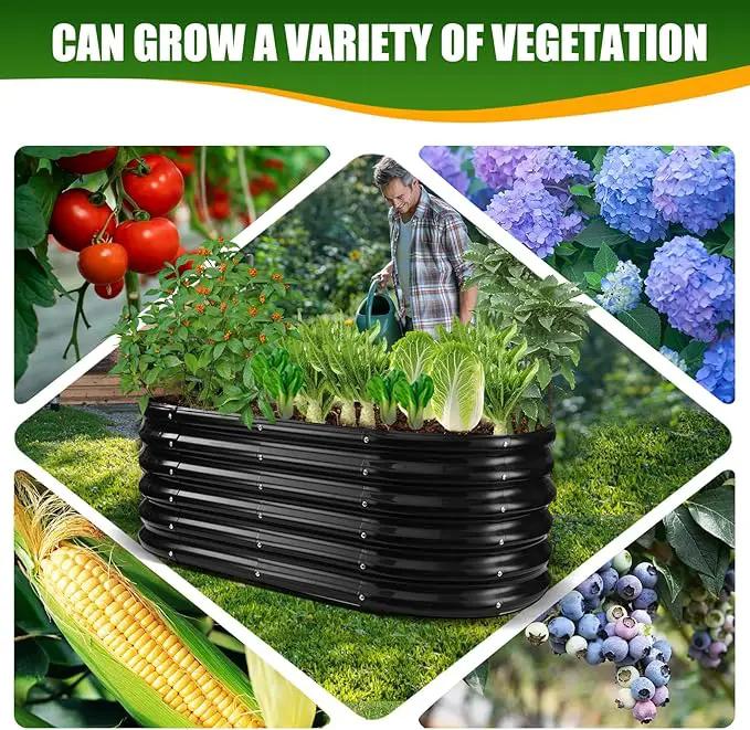 17" Tall Elevated Oval Metal Raised Garden Bed - 4ft x 2ft in Size and 0.8MM Thick Durable Planter Bed/Box for Vegetables Flowers Succulent at Patio/Garden Outdoor (Black, 4X2X1.4 FT) by GreenHaven Gardens