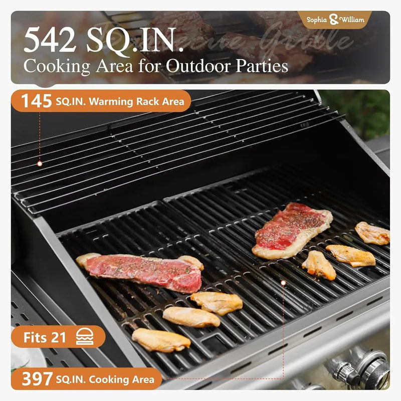 Sophia & William 4-Burner Gas BBQ Grill with Side Burner and Porcelain-Enameled Cast Iron Grates, 42,000BTU Propane Grills Outdoor Cooking Barbecue Cabinet Style, Blue by GreenHaven Gardens