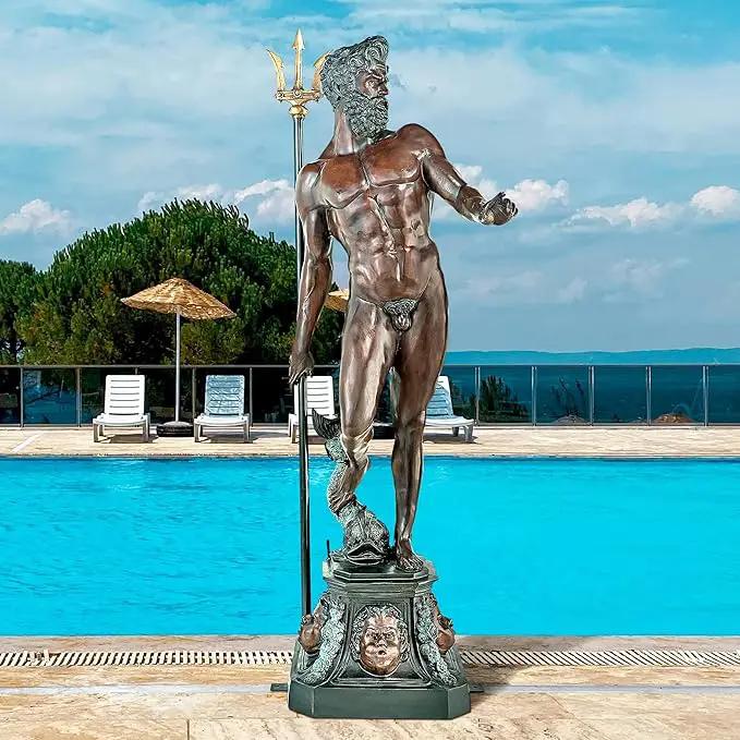 Design Toscano DD3123 Poseidon Man of The Sea Greek Mythology Indoor/Outdoor Garden Statue, 17 inches Wide, 67 inches Tall, Heirloom Cast Bronze, Verdigris Green & Sepia Brown Finish by GreenHaven Gardens