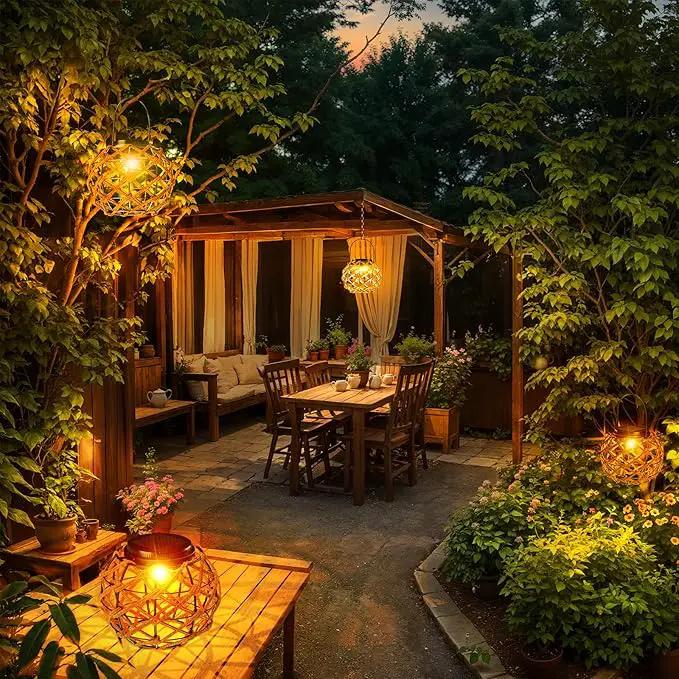 JSOT Solar Lantern - 2 Pack Hemp Rope Hanging Lights Outdoor Lanterns Wall Lanterns Hanging Solar Lamps for Front Porch Patio and Yard by GreenHaven Gardens