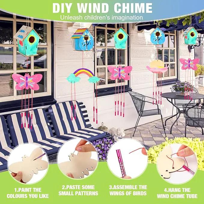 30 Pcs Crafts DIY Bird House Wind Chime Kit Unfinished Wood Birdhouse Kits 12 Wooden Birdhouses & 18 Wind Chimes Build and Paint Birdhouses Bulk Crafts Set by GreenHaven Gardens