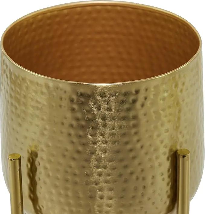 CosmoLiving by Cosmopolitan Metal Indoor Outdoor Planter Deep Recessed Hammered Dome Large Planter Pot with Removable Stand, Set of 2 Planters 17", 19"H, Gold by GreenHaven Gardens