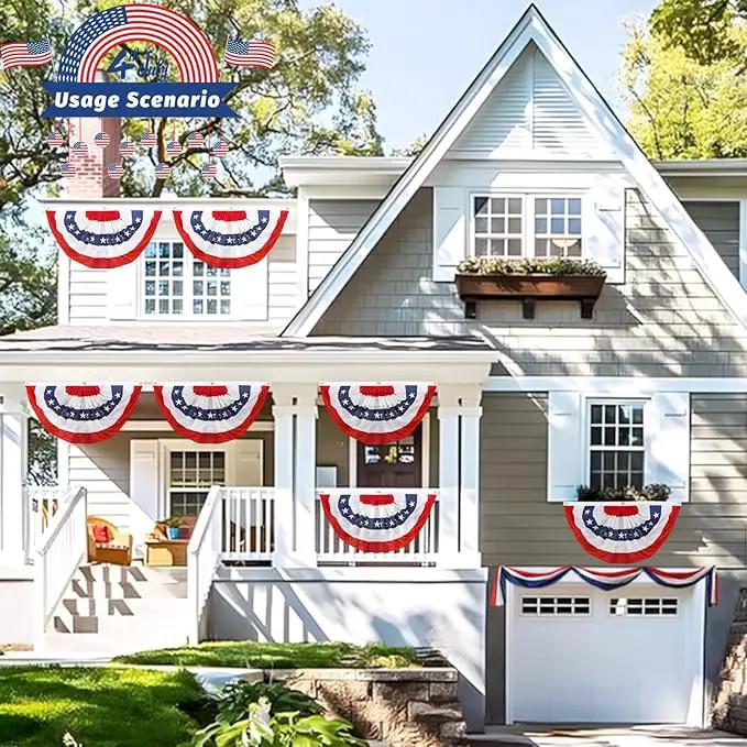 Americana Bunting Flags Outdoor 2x4 Ft,Pleated Fan Flag with Embroidered Stars,Red White and Blue Decorations for 4th of July Independence Day Memorial Day Patriotic Decorations (Set of 5) by GreenHaven Gardens