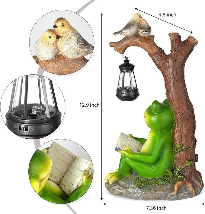 Outdoor Funny Frog Statue, Resin Reading Frogs Garden Decor, Solar Frog Gift Sculpture Decoration for Home Patio, Yard, Lawn, Porch, Ornament by GreenHaven Gardens