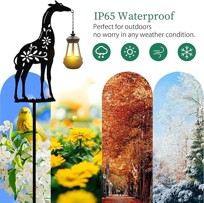 Solar Giraffe Garden Stakes Outdoor Solar Decor Metal Giraffe Holding Solar Lantern Decorative Garden Metal Animal Stakes Outdoor Giraffe Silhouette Stakes by GreenHaven Gardens
