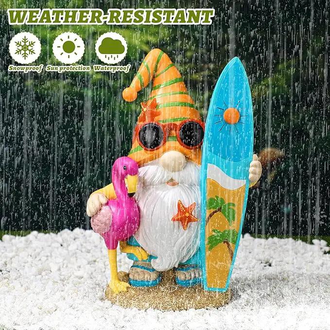 Funny Solar Gnomes Garden Decor Surfer Gnome Figurine with Flamingo Summer Beach Gnomes Solar Light Outdoor Funny Lawn Statue for Patio, Lawn, Yard, Porch,holiday Women Gift,9.1 Inch Tall by GreenHaven Gardens