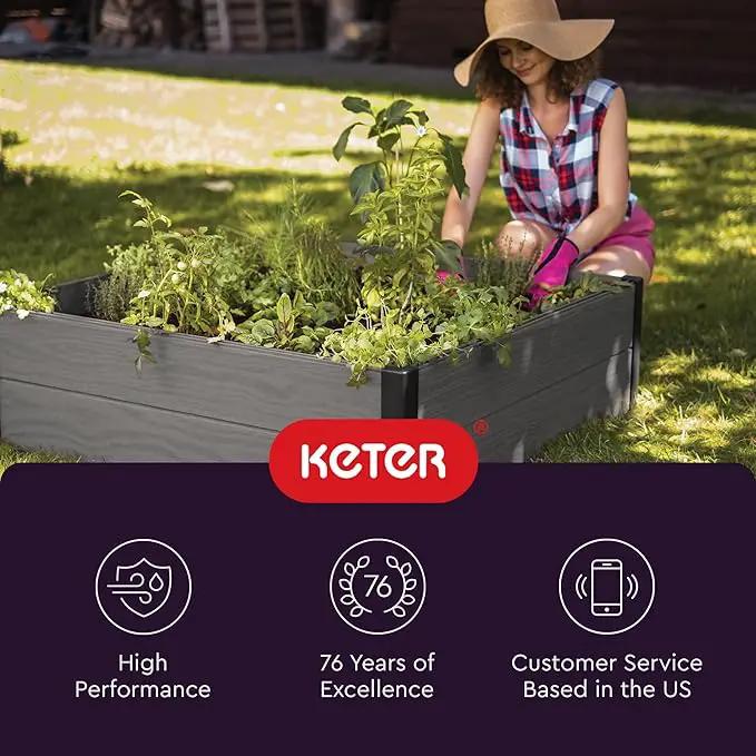 Keter 48" X 48" inches Wood Look Raised Garden Bed, Durable Outdoor Herb Garden Planter for Vegetables, Flowers, and Succulents, Grey by GreenHaven Gardens