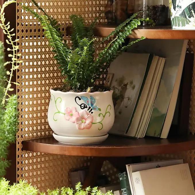 Ceramic Plant Pots with Drainage Holes and Saucers, Round Flower Pots for Indoor Plant, 3.9/5.2/6.7 Inches Flower Large Planters Set of 3 by GreenHaven Gardens