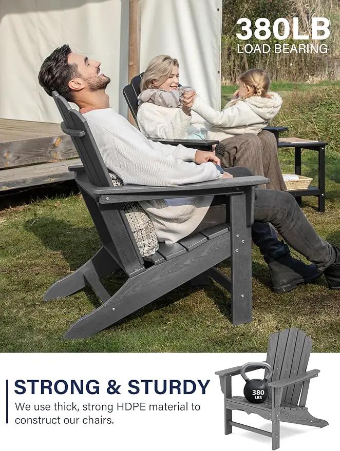 KINGYES HDPE Adirondack Chair Set of 6, Classic Oversize Adirondack Chair, Grey by GreenHaven Gardens