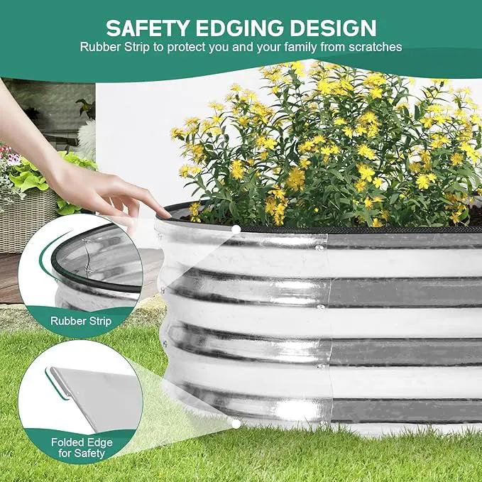 Galvanized Raised Garden Bed - 8×2×1ft Planter Raised Beds for Gardening | Oval Metal Garden Planter Box with Safety Edging and Bracing Rods for Vegetables Fruits and Flowers - Silver by GreenHaven Gardens