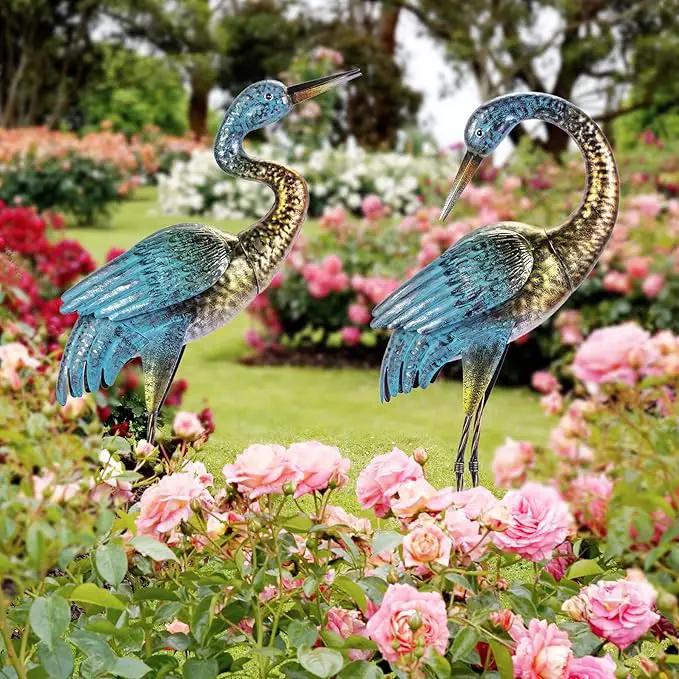 Natelf Garden Crane Statues Outdoor, Standing Blue Heron Decoy Sculptures, Metal Bird Yard Art for Lawn Patio Backyard Decoration(Set of 2) by GreenHaven Gardens