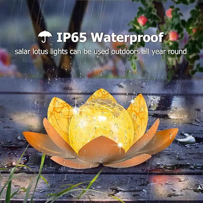 Huaxu Solar Lights Outdoor Garden Decoration Crackle Globe Glass Waterproof LED Metal Peach Lotus Flowers Gift for Mom,Women,Patio,Lawn,Walkway,Tabletop,Ground by GreenHaven Gardens