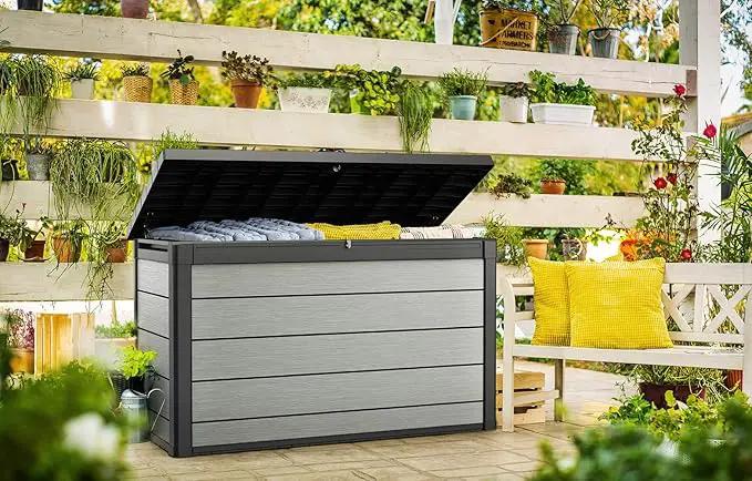 Keter Denali 200 Gallon Resin Large Deck Box with Double Wall 20mm Panels - Paintable and Drillable-Organization and Storage for Patio Furniture and Outdoor Items, Grey & Black by GreenHaven Gardens