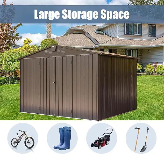 Domi Outdoor Storage Shed 10' x 8’, Metal Garden Shed with Galvanized Steel Frame for Bike, Tools, Lawn Mowers, Pool Toys, Outdoor Storage Cabinet with Lockable Door for Garden Lawn Patio (Dark Brown) by GreenHaven Gardens