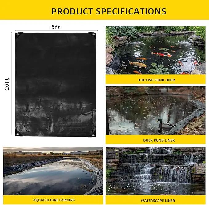 TEZONG Pond Liner,15x20Ft Pond Liners for Outdoor,28Mil PE Black Koi Fish Pond Liners,Reinforced Pond Underlayment for Water Garden,Waterfall,Fountain by GreenHaven Gardens