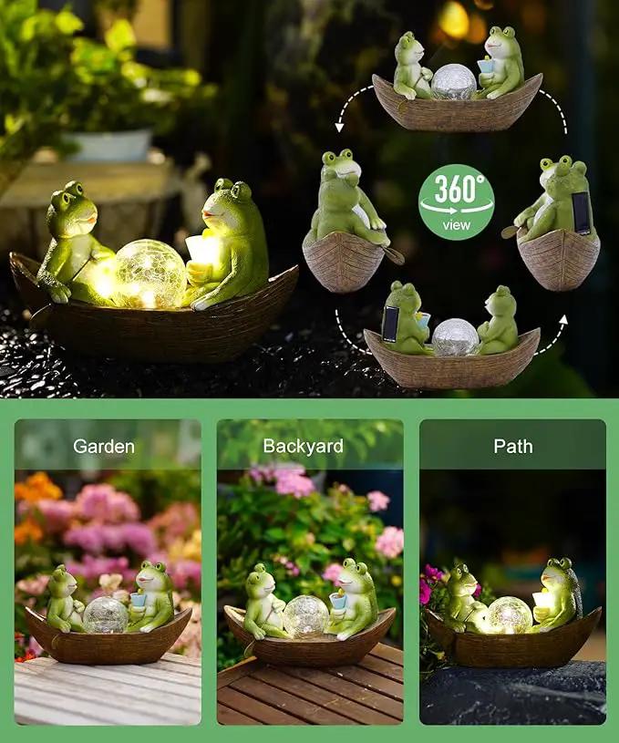 Solar Frogs Boating Statue Garden Decor: Outdoor Sculpture Lights Decorations Art Ornament Yard Lawn Backyard - Ideal Gifts for Women Mom Grandma by GreenHaven Gardens