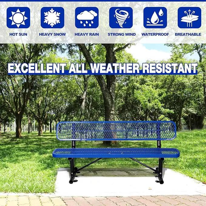 Heavy Duty Park Bench with Back Portable Frame, Outdoor Metal Park Bench with Backrest, Steel Mesh Outdoor Bench for Garden, Lawn, Patio, Porch, Park, Yard (Blue, 72.4" L x 23.2" W x 32.5" H) by GreenHaven Gardens