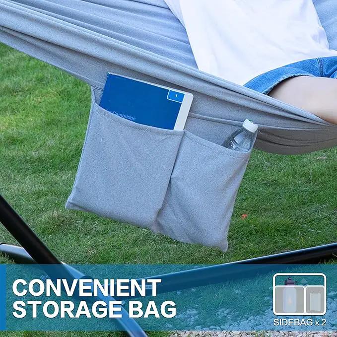 PNAEUT Double Hammocks with Stand for Outside, Portable Space Saving Heavy-Duty Steel Stand for Indoor Outdoor Patio with Carrying Bag, 450 lbs Capacity (Gray) by GreenHaven Gardens
