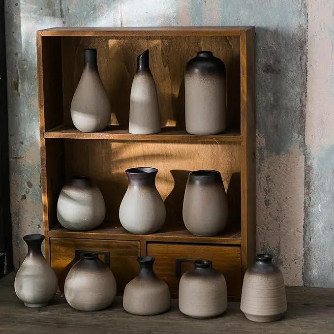 JOJUNO Rustic Bud Vase, Ceramic Small Vase Set of 11, Mini Vases for Fresh and Dried Flowers, Modern Farmhouse Home Decor, Pottery Vases for Living Room, Shelves, Centerpieces for Dining Table by GreenHaven Gardens