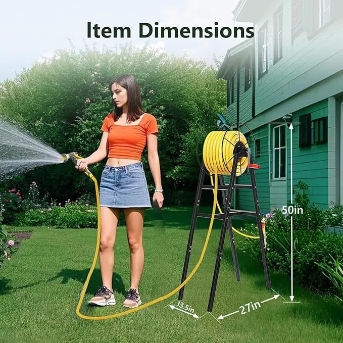 Freestanding Garden Hose Reel Holds 150 Ft Hose, Metal Garden Hose Holder for Outdoor, Garden Stand Rack for Water Pipe Organizer Storage, Black by GreenHaven Gardens