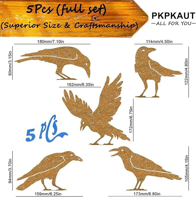5Pcs Rusty Birds Metal Art Crow for Fence Decorations Outdoor, Metal Birds Craft Statue Ornaments Fence Topper Decor, Metal Bird Silhouette with Rusty Yard Art by GreenHaven Gardens