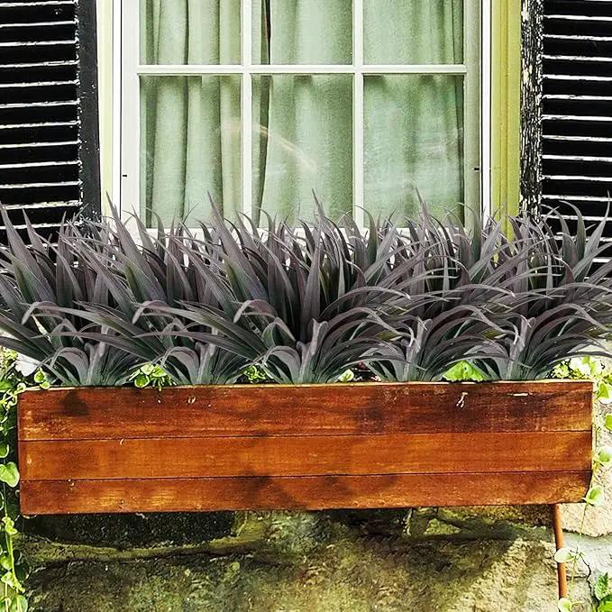 16Pcs Artificial Grass Fake Plants 17.3in Outdoor Plants UV Resistant Faux Greenery Stems Fake Grass for Home Window Garden Office Patio Pathway Front Porch Décor Green & Black by GreenHaven Gardens