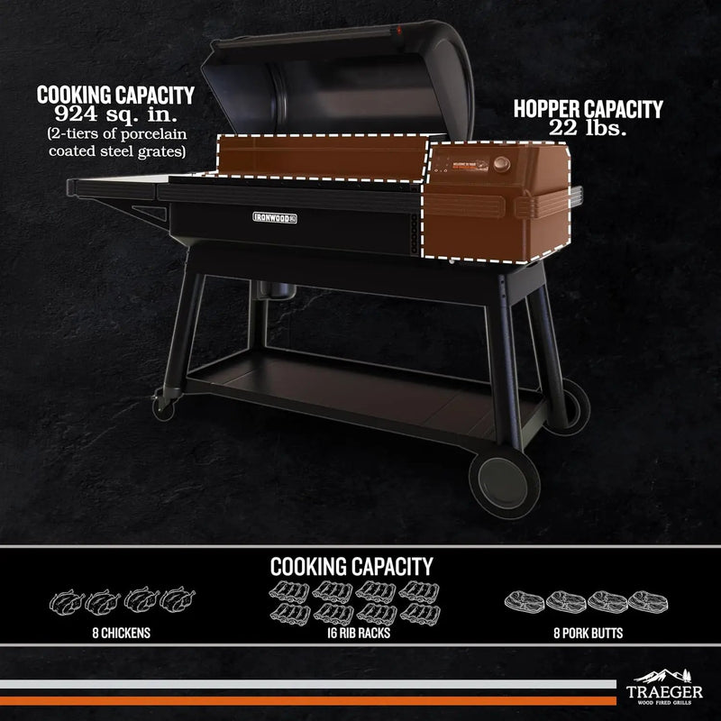 Traeger Ironwood XL Wood Pellet Smoker Grill, 924 Sq In Cooking Area, WiFIRE Smart Temperature Control, Up to 500 Degrees, Super Smoke Mode, 6 in 1 Outdoor BBQ Electric Smoker and Grill by GreenHaven Gardens