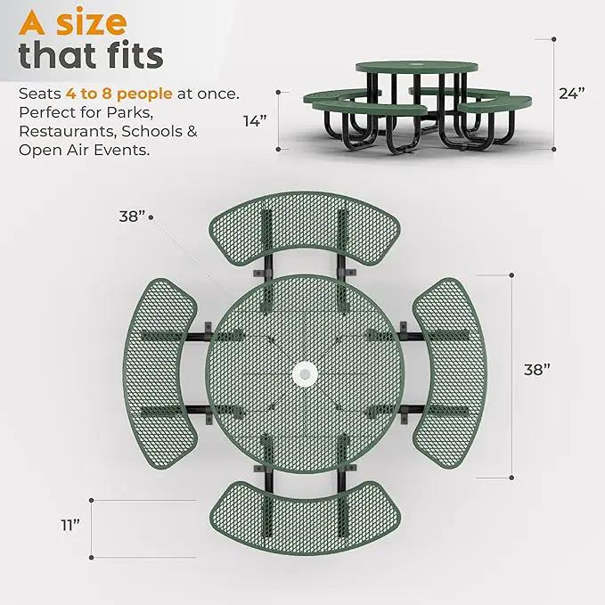 Metal Picnic Tables for Kids for Outdoors with Umbrella Hole - Coated Steel Heavy Duty Commercial Grade Table with Adjustable Seats (Green, 38 in, Kids, Expanded Steel) by GreenHaven Gardens