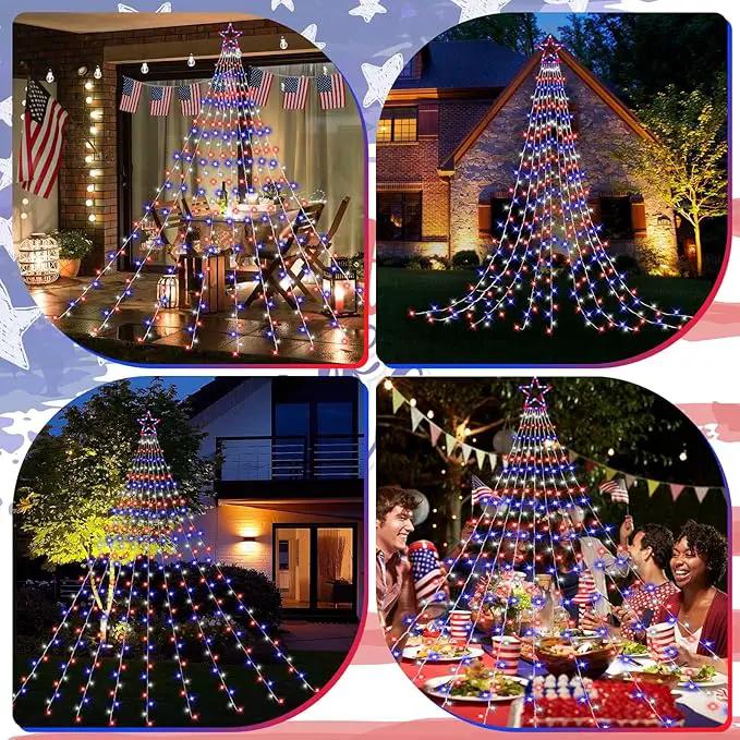 4th of July Decorations Lights, Red White Blue String Lights 320 LED 11.5 Ft Flag Stars Patriotic Light with Big Star Topper Waterproof 8 Light Modes for Indoor Outdoor Memorial Day Independence Day by GreenHaven Gardens