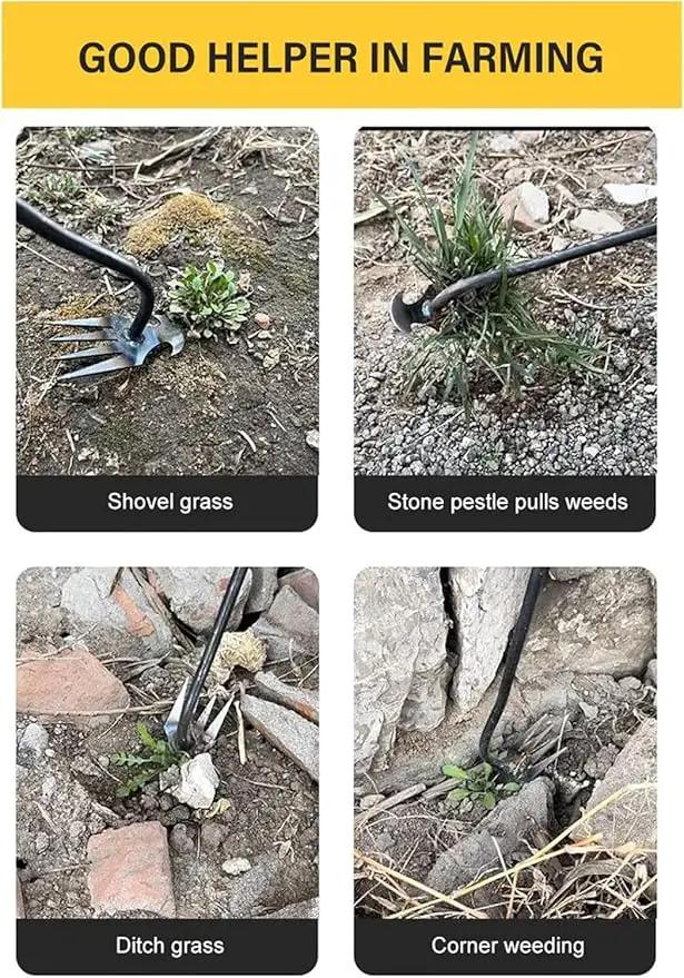 Weeding Artifact Uprooting Garden Weeding Tool, Upgraded Weed Removal Tool, Stainless Steel/Manganese Steel Weed Puller Manual Weeders for Home Gardening Yard Farmland (12in Stainless Steel (4Teeth)) by GreenHaven Gardens