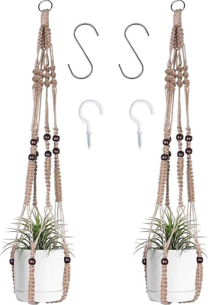 Macrame Plant Hanger Indoor Hanging with Wood Beads Macrame Planters No Tassel for Indoor Outdoor Boho Home Decor 35 Inch(Brown, 2) by GreenHaven Gardens