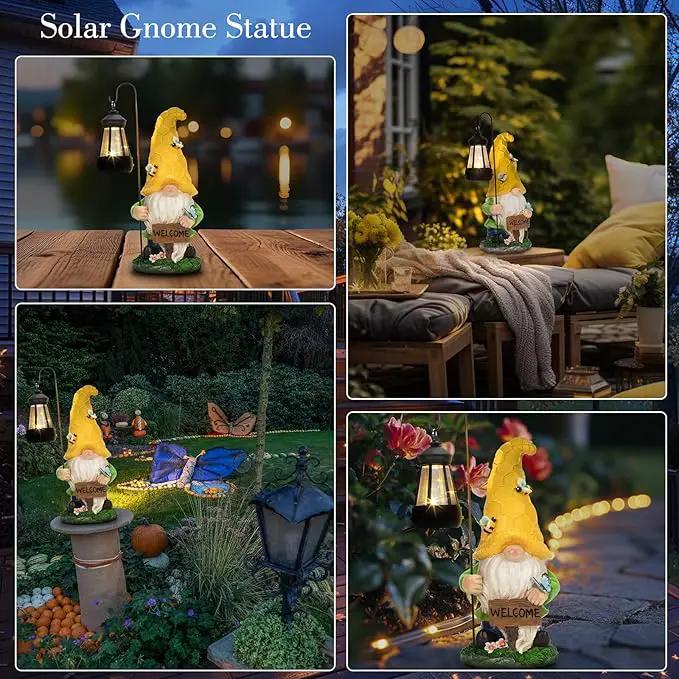 12.6'' Solar Garden Gnomes Outdoor Statues with Lantern, Welcome Gnome Garden Outdoor Decor Gift Waterproof Decoration for Patio, Balcony, Yard Ornament - Unique Housewarming Gifts by GreenHaven Gardens