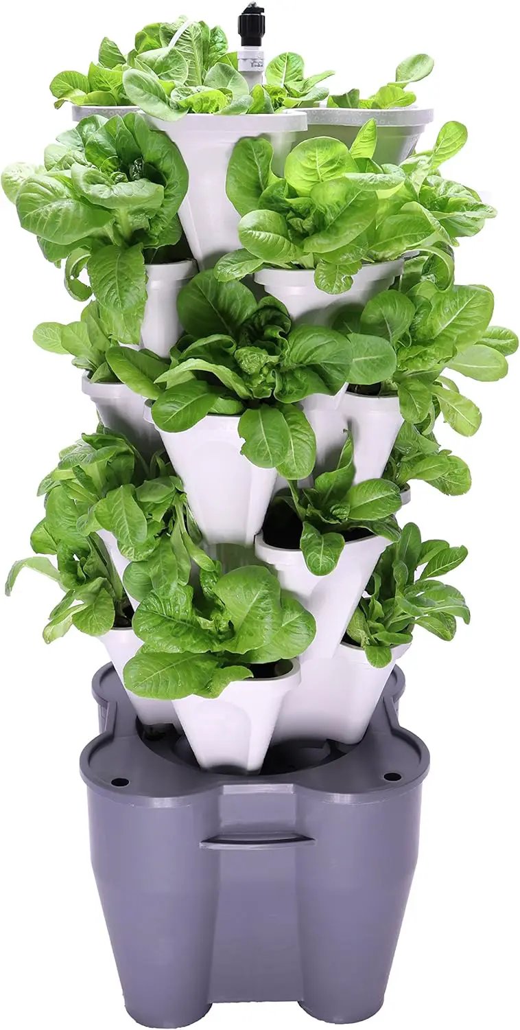 Mr. Stacky Smart Farm - Automatic Self Watering Garden - Grow Fresh Healthy Food Virtually Anywhere Year Round - Soil or Hydroponic Vertical Tower Gardening System (Standard Kit, Stone) by GreenHaven Gardens